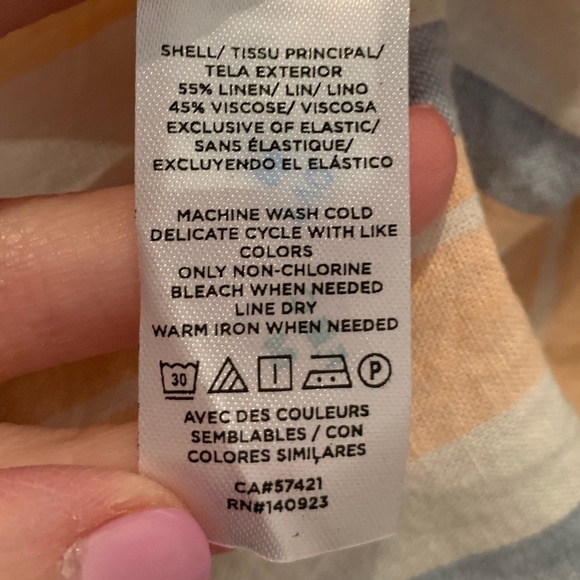 Loft Linen Blend Ruffle Sleeve Striped Blouse XSP NWT - Picture 5 of 6